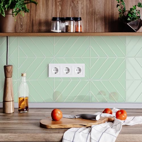 STICKGOO Herringbone Peel and Stick Backsplash, Light Green, 10 Sheets | 12.6 x 9.7 in, Thicker Rectangular Vinyl Stick-On Wall Tiles, Easy Alignment, Waterproof, Easy to Clean, Kitchen/Bathroom - color: Light Green, size: Pack of 10