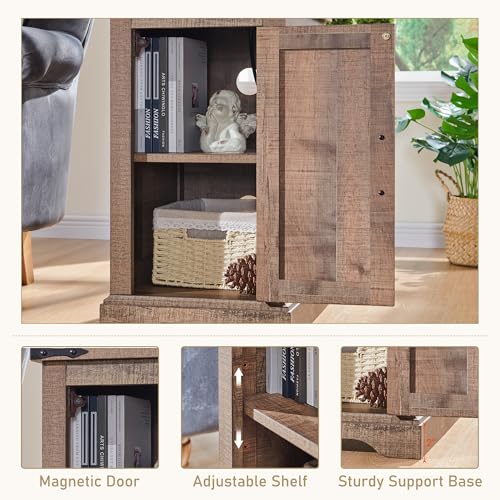 Farmhouse 17" Nightstand with Charging Station, Light Brown | Rectangular/ Rustic End Table with Barn Door /Adjustable Shelf/ Wood Sofa Side Table/ for Living Room, Bedroom - color: Light Brown Color
