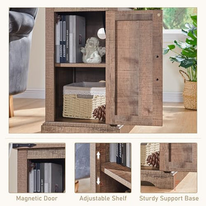 Farmhouse 17" Nightstand with Charging Station, Light Brown | Rectangular/ Rustic End Table with Barn Door /Adjustable Shelf/ Wood Sofa Side Table/ for Living Room, Bedroom - color: Light Brown Color