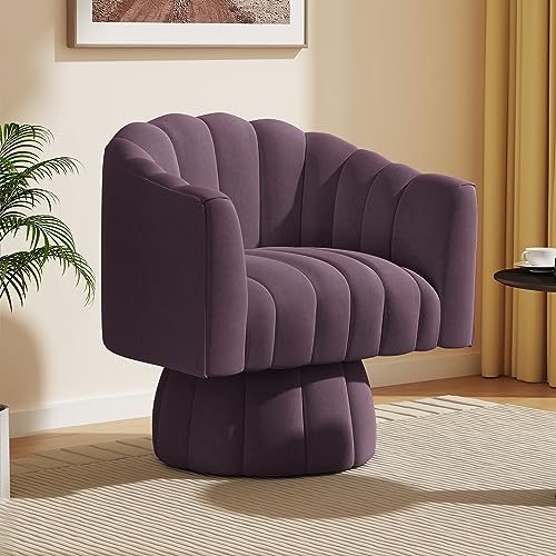 Dewhut Swivel Accent Chair, Barrel Accent Chair, Velvet, Purple | Mid Century Style, Modern Round ArmChair With 360° Swivel Base, For Living Room / Bedroom / Office - color: Purple
