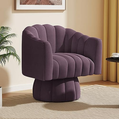 Dewhut Swivel Accent Chair, Barrel Accent Chair, Velvet, Purple | Mid Century Style, Modern Round ArmChair With 360° Swivel Base, For Living Room / Bedroom / Office - color: Purple