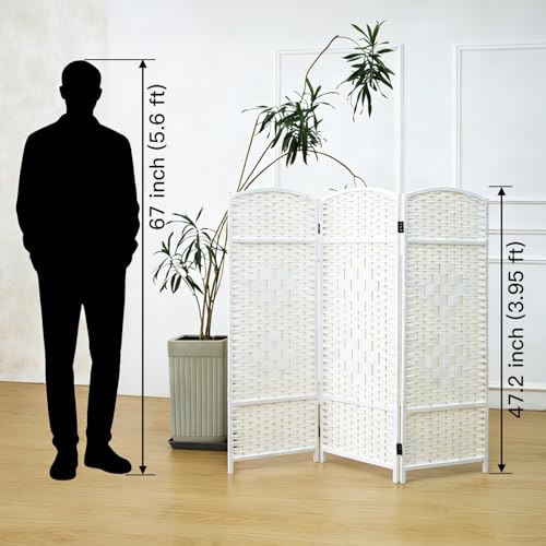 3 Panel Rattan Divider Short Room Partition Screen,Double Sided Folding Divider for Room Separation,White,47.2" H x 47.2" W - color: White, size: 3 Panel