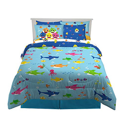 Franco Kids Bedding Super Soft Comforter and Sheet Set with Sham, 7 Piece Full Size, Baby Shark