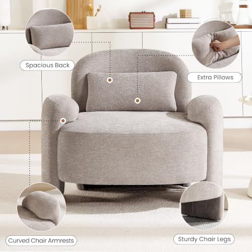 Accent Chair for Living Room, Modern Chenille Fabric Lounge Reading Sofa Chair with Lumbar Pillow, Upholstered Arm Chairs for Bedroom, Office, Light Grey - color: Light Grey