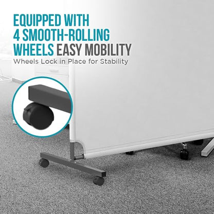 Steel-AID 60-inch Rolling Privacy Room Divider - Freestanding Office Wall Partition with Non See-Through Blackout Screen - Sturdy & Durable Iron Frame - Rolling Wheels - Black, White, Gray & Blue - color: White, size: 60"