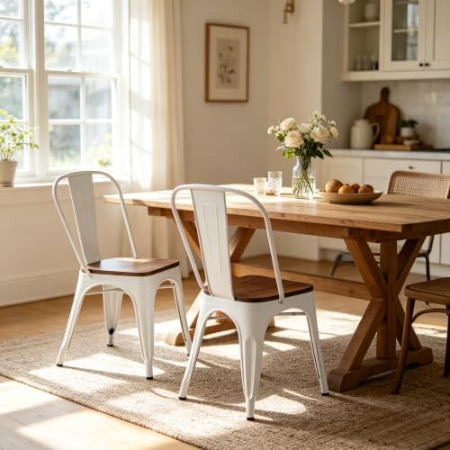 Penau Dining Chairs Set of 2, Stackable, White Walnut | High Gloss White Finish, Walnut Wooden Seat, Stackable Storage, Indoor Outdoor Use, Easy Assembly