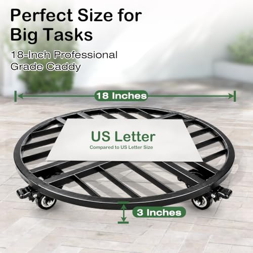 18" Round Metal Plant Caddy with Wheels Heavy Duty, 500lbs Capacity Rust-Proof Plant Stand with Lockable Caster Wheels, Rolling Plant Dolly for Large Planter Pots & Heavy Objects, Indoor Outdoor - size: 18-Inch