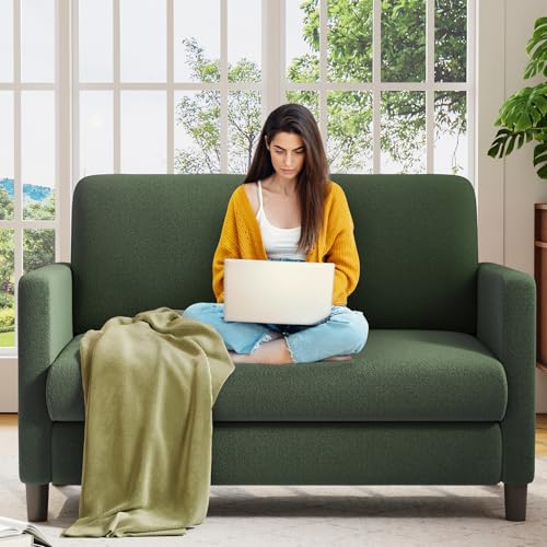 Welzona Loveseat, 51" Small Couch, Teddy Love Seat, Small Loveseat Sofa | Comfy Teddy Fabric, Tool-free Setup, Washable Covers, All-wood Small Sofa Couch for Living Room, Bedroom, Small Spaces, Green - color: Green, size: loveseat