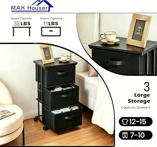 MAX Houser Dresser Storage with 3 Drawers, Fabric Dresser Tower, Vertical Storage Unit for Bedroom, Closet, Office, Black - color: Black5