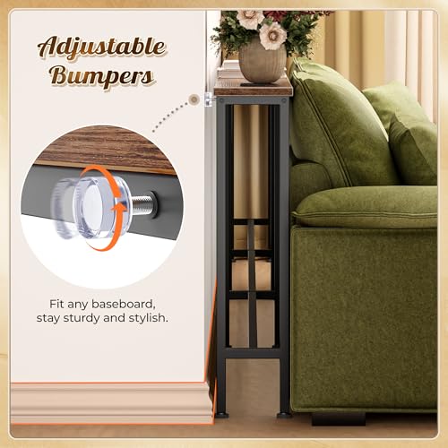 Huuger 133.9 Inch Sofa Table with Power Outlets, Skinny Behind Couch Table | 5.9 Inch Narrow Entryway Table, Extra-Long Console Table, Behind the Couch Table with Outlet for Living Room, Rustic Brown - color: Rustic Brown, size: 5.9"D × 133.9''W × 29.7''H