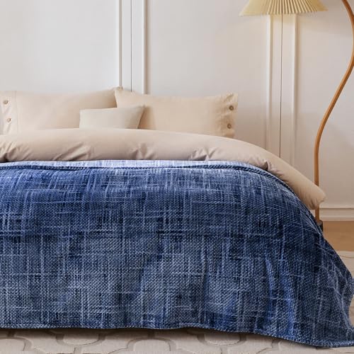 COOVA Fleece Bed Blanket King Size, Super Soft and Cozy 3D Jacquard Warm Blankets, Lightweight and Fuzzy Large Throw for Couch, Sofa, Chair, Giftable (Navy Blue, 90"x102") - color: Graphite Navy Blue, size: 90"x102"