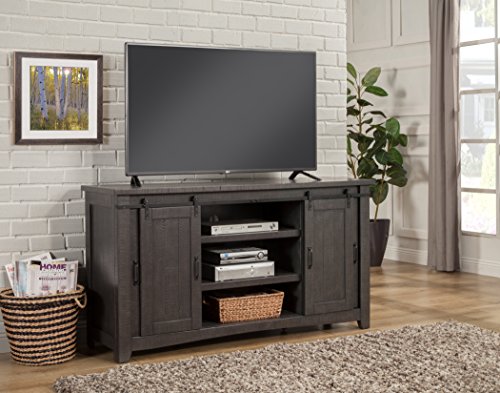 Martin Svensson Home Rustic 65" Wood Entertainment Center, Gray | Solid Pine, TV Stand, Sliding Doors, Adjustable Shelves & Cable Management, for TVs up to 70" - color: Grey