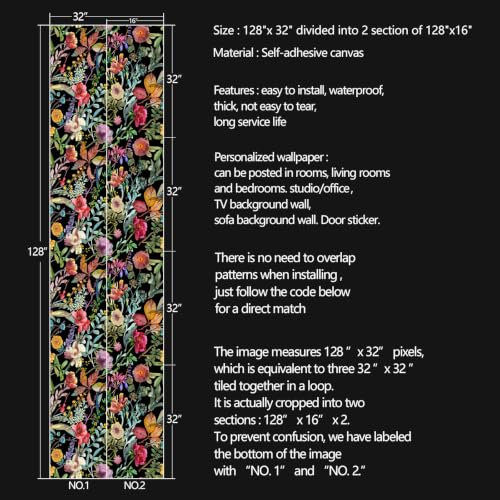 Black Flowers Peel and Stick self Adhesive Wallpaper Floral - 128''x32'' - color: X17, size: 128"x32"