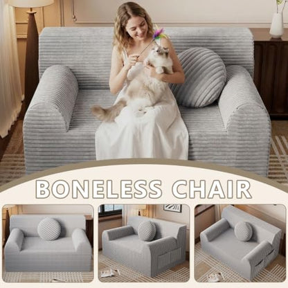 42" Boneless Oversized Chair with Side Pocket, Sofa Small Single Couch in a Box, Deep Seating Boneless Chair for Bedroom Living Room Office Apartment, No Assembly, Light Grey - color: Light Grey, size: 42'' Style 3