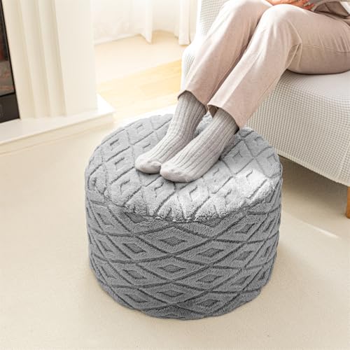 Poofieotto Round Pouf Ottoman, Couch Foot Rest,Light Gray, 20 x 20 x 14 in | All-One Foam Pouf, Ottoman Coffee Table,Couch Foot Rest,Chair Footrest,Remov. Cover, Perfect for Living Room, Bedroom & Dorm - color: Light Gray