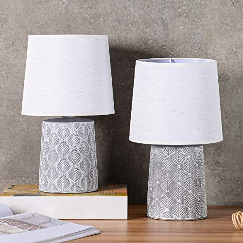 BRUBAKER 2-Pack Classical Table or Bedside Lamps - White - Ceramic Base in Floral Design - 13 Inches