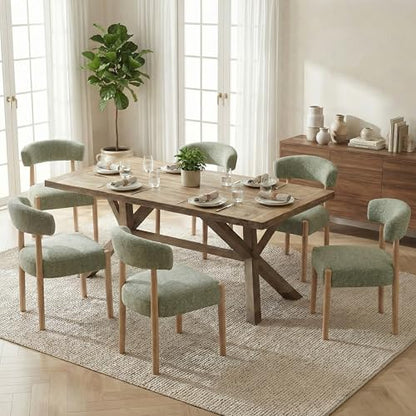 VKNOW Wooden Dining Chairs Set of 4 with Rubberwood Legs, Curved Backrest | Modern Upholstered Dining Chairs with Thickened Cushion, Soft Chenille Fabric, for Dining Room/Kitchen, Green - color: Green, size: Set of 4