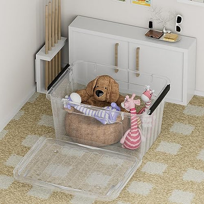 Cetomo 85Qt*6 Plastic Storage Bins, Storage Box, 6 Pack, Organizing Container with Wheels, Durable Lids and Secure Latching Buckles, Stackable and Nestable, Clear with Black Buckle - size: 80L*6