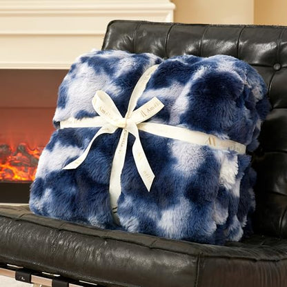 Faux Fur Throw Blanket, Ultra Soft Fuzzy Plush Bubble Blanket for Couch, Bed & Living Room, 60"x80", Tie-dye Blue - color: Tie-dye Blue, size: 60" x 80"