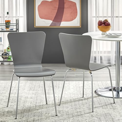 Pisa Modern Bentwood Stackable Dining Chairs Set of 2, Scratch-Resistant, Retro Hourglass Design, Chrome Metal Legs, Unique Kitchen and Dining Room Furniture, Charcoal - color: Charcoal