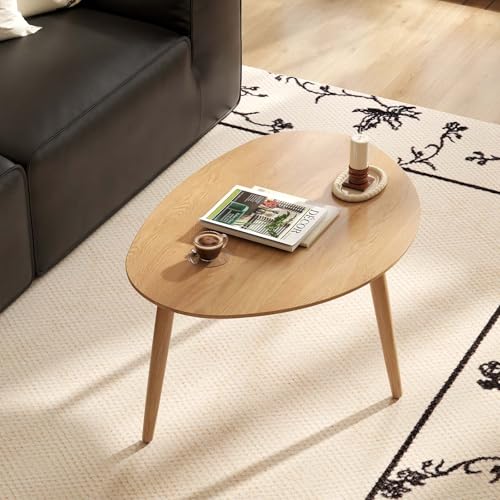 Small Oval Coffee Table, Mid Century Modern Coffee Table for Living Room, 100% Solid Oak Wood Side Table End Tables for Home (Original Wood Color, 25.59''x17.51''x19.68'') - color: Natural, size: Tall - 1 Piece