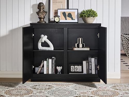 39 inch Narrow Buffet Cabinet Sideboard with Storage,Black | Thin Cabinet for Narrow Spaces;Mid Century Modern Credenza with Arch Doors;Wood Media Console Table for Living Room;Entryway - color: A- Black, size: 1 Piece