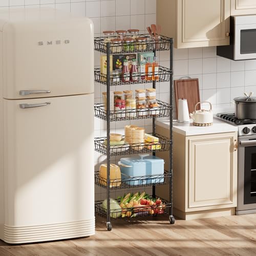 SINGAYE 6 Tier Shelf Wire Shelving Adjustable Storage Shelves Basket Rack | Adjustable Shelves with Wheels Metal Storage Unit Closet Bathroom Organizers Pantry Kitchen Garage Laundry Room Black - color: Black, size: 6-Tier[17"Dx12"Wx63"H]