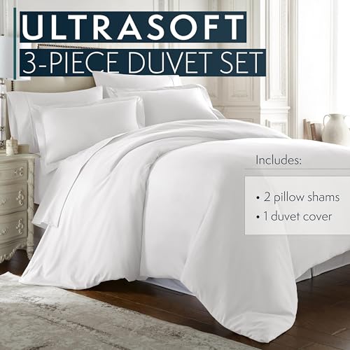 King Bed Duvet Cover 104"x90", 3Pcs Soft Breathable Duvet Cover Set with Zipper Closure & 2 Pillow Shams 24"x40" (White, King (U.S. Standard)) - color: White, size: King (U.S. Standard)