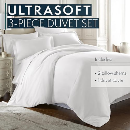 King Bed Duvet Cover 104"x90", 3Pcs Soft Breathable Duvet Cover Set with Zipper Closure & 2 Pillow Shams 24"x40" (White, King (U.S. Standard)) - color: White, size: King (U.S. Standard)