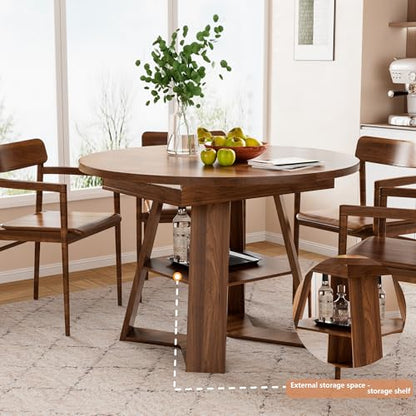 43.3"-59" Extendable Round Oval Dining Table for 4-8 with Storage Shelf | Modern Kitchen Oval Dining Table with Removable Leaves,Space Saving Extendable Table Wood Base for Kitchen Living Room Walnut - color: Walnut Style 3