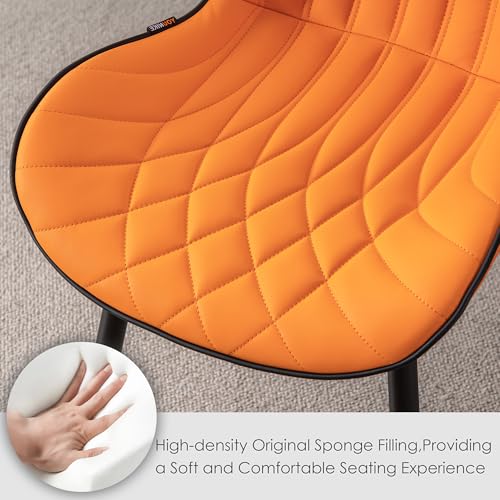 Kidol & Shellder Dining Chairs Set of 2, PU Leather Upholstered Kitchen Chairs with Back Armless, Mid Century Modern Side Chair for Dining Room, Living Room, Lounge, Restaurant, Orange - color: Orange