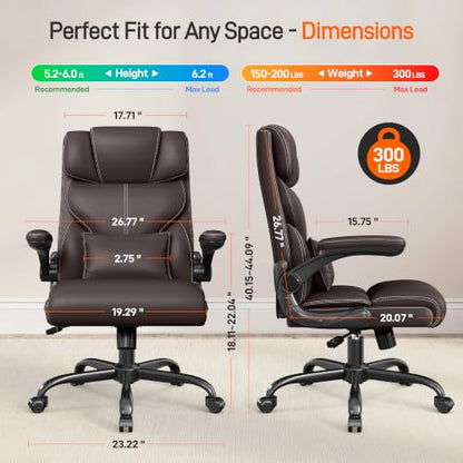 Office Chair, Executive Mid-Back Computer Desk Chair with Flip-up Armrests | 300 Lbs Ergonomic Leather Swivel PC Chair with Rock Function for Working Studying (Coffee) - color: Coffee