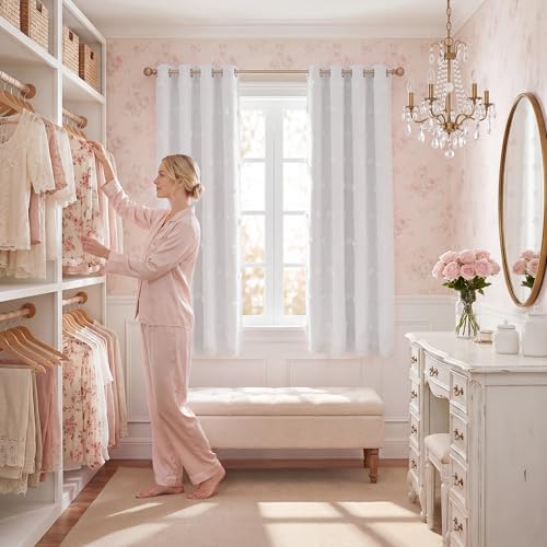 NICETOWN Pure White Pom Pom Curtains, True Blackout Double Layer Sheer Drapes for Nursery & Kids Room, Thermal Insulated Room Darkening Window Treatments, 52 x 63 Inch, 2 Panels - color: Pure White, size: 52"W x 63"L (Pack of 2)