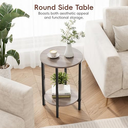 Side Tables Small End Tables, Set of 2 Half Round Side Table for Living Room, 2 Tier Couch Side Table, Small Round Coffee Table Accent Table, Thin Sofa Table Narrow Entryway Table, Grey - color: Greige