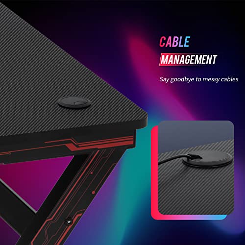 BestOffice | 47" Gaming Table | Red | R-Shaped Computer Desk | with Steel Frame, Headphone Hook, Adjustable Feet | Carbon Fiber Texture| Easy to Clean | for Gaming, Home Office - color: Red, size: 47 Inch R Shaped