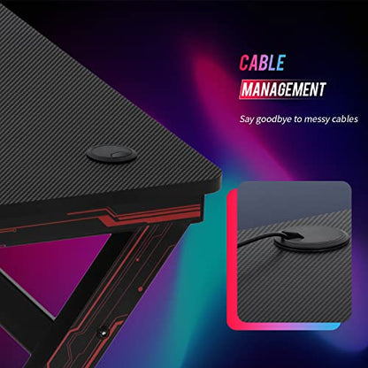 BestOffice | 47" Gaming Table | Red | R-Shaped Computer Desk | with Steel Frame, Headphone Hook, Adjustable Feet | Carbon Fiber Texture| Easy to Clean | for Gaming, Home Office - color: Red, size: 47 Inch R Shaped