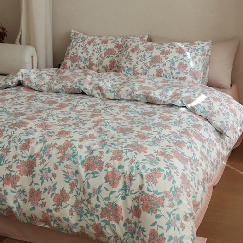 Floral Full Size Duvet Cover Set Cotton Boho Comforter Cover Full Size Pattern Cottagecore Farmhouse Soft Duvet Cover Set with Hidden Zipper Cute Girls Bedding Set Chic Duvet Protector - color: C Floral23, size: Full(Duvet Cover and 2 Pillows Sham)