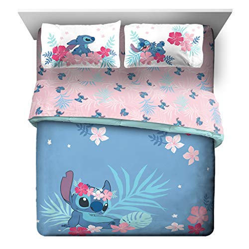Jay Franco Disney Lilo & Stitch Queen Comforter Set, 7 Piece Bed in a Bag - Reversible with Shams & Sheets - Super Soft Microfiber Kids Bedding, All Season Machine Washable (Official Disney Product) - color: Blue - Lilo & Stitch, size: Queen