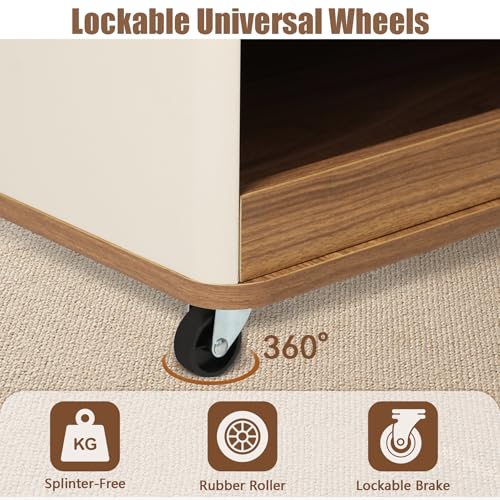 Modular Coffee Table Set of 2 with Wheels, L-Shape Convertible Wood Center Table with Drawer, Modern Nesting Small End Tables for Living Room Apartment, Space Saving Flexible Layout