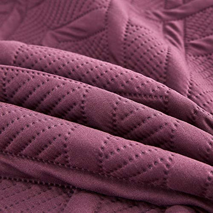 CHIXIN Quilt Queen Size - Geometric Pattern Bedspread Coverlet Set - Modern & Contemporary Style Bedding Cover, Ultrasonic Quilting, Reversible, Lightweight, 4 Piece, Burgundy & Wisteria - color: 1- Wisteria, size: Full/Queen(90"x92")