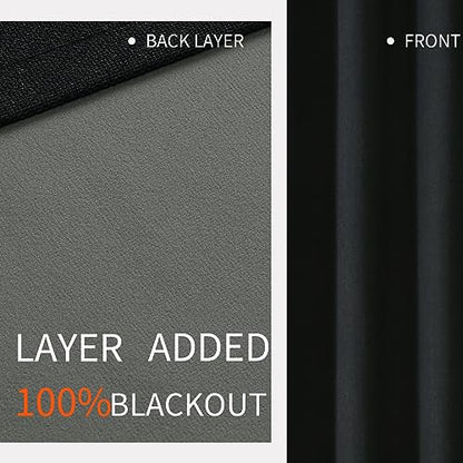 Joydeco Blackout Curtains 120 Inches Long 2 Panels Burg, Room Darkening Curtains for Bedroom, 100% Black Out Textured Thermal Drapes Privacy Protection 2 Panels Set(W52 x L120 Inch, Black) - color: Black, size: 52"W x 120"L (Pack of 2)