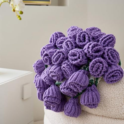 Crochet Flower Bouquet Throw Blanket, Handmade Knitted Blanket with Tulip, Cute Romantic Gift for Her Girlfriend Mom Mother’s Day Valentine Wedding Anniversary Birthday, Purple 40 Inches - color: Tulip, size: 40 Inches