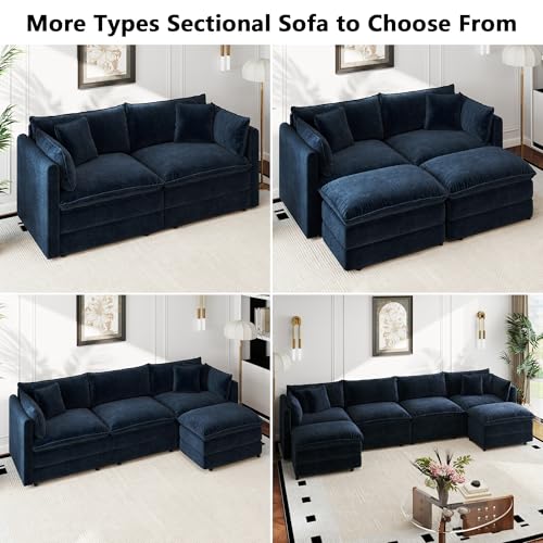 Aoowow Modular Sectional Sofa,112.2 Inch Deep 3-Seater Sofas Comfy Chenille Cloud Sofas and Couches with Pillows for Living Room Apartment（Blue） - color: Blue, size: 3 Seat