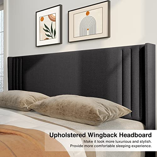 Gizoon Full Bed Frame with Wingback Headboard, Upholstered Platform Bed | Bed Frame with Padded Headboard,Wooden Slats, Noise-Free, No Box Spring Needed, Easy Assembly,Dark Grey - color: Dark Grey, size: Full