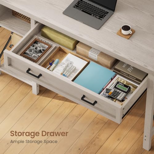 SEDETA Farmhouse Small Desk with Drawers, 40" Computer Desk with Storage Shelves, Writing Desk for Small Space and Power Outlet, Desk for Bedroom, Home Office, Mahogany Grey - color: Mahogany Grey