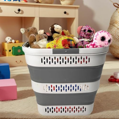 SAMMART 38L(10 Gal) Collapsible Laundry Basket - Foldable Pop-Up Storage Container/Organizer-Portable Space Saving Hamper, Measure 17.5x13.3x15.7"/3.8" Expanded/Collapsed (2, Grey) - color: Grey