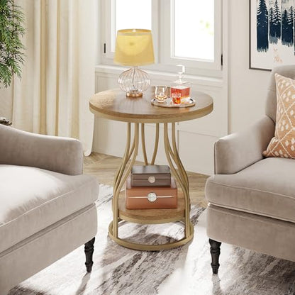 Tribesigns Round Side End Table 2-Tier End Tables Modern Bedside Table Small Chirside Tables with Storage for Couch Side, Nightstand with Metal Frame for Living Room (1, Light Brown) - color: Light Brown
