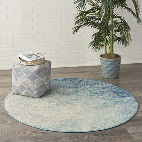 Nourison Home Passion 4' x Round Navy Light Blue Fabric Modern Area Rug (4' Round) - color: Navy Light Blue, size: 4' (Round)