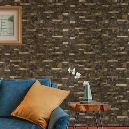 StyloVue 20 Sheets Peel and Stick Backsplash for Kitchen, Rust Slate with Metal Gold Look Stick on Tile Upgrade Your Kitchen Backsplash, RV, Fireplace - color: Rust Slate With Metal Gold