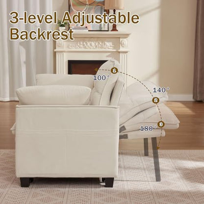 Convertible Sofa Bed, Loveseat Sleeper Sofa with Pull Out Bed and Adjustable Backrest, 3-in-1 Futon Couch for Living Room, Bedroom, Apartment, Beige - color: Beige, size: Pull Out Sofa Bed